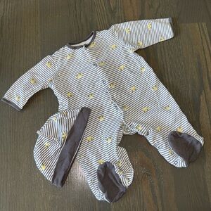 Little Me Baby Sleeper & Hat Set 9M Striped Cars Cotton
